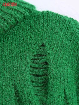 Tangada ir 2021. Elegantas Sievietes Dobi No Zaļo augstu uzrullētu apkakli Džemperis Vintage Dāmas Īsās Stilā Salds Trikotāžas Džemperis Topi BE670