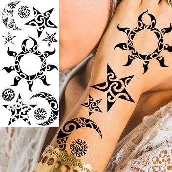 Sexy Elf Pagaidu Tetovējumiem Sievietēm, Vīriešiem Reāli Indijas Saules, Zvaigžņu Un Mēness Pūķis Ziedu Tetovējumu Uzlīmes, Kāju, Roku Mazo Tatoos Ielīmējiet
