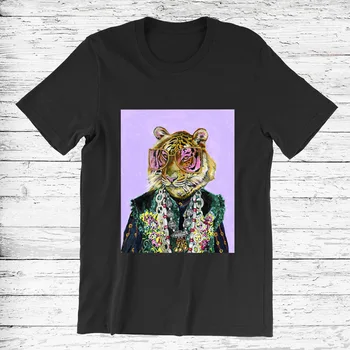 Kokvilnas Retro Eļļas Glezna Modes Tiger Īsām piedurknēm O-veida kakla Brīvs T-krekls Sieviešu Plus Izmēru T-krekls Vīriešiem Un Sievietēm S-4XL