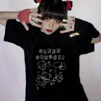 Kawaii Harajuku Vintage T-krekls Vasaras Harajuku Sieviešu Topi Vintage Gotu, Punk Streetwear y2k Tee Stila Modes Apģērbu