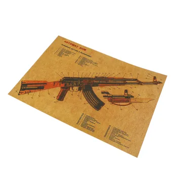 Vintage Plakātu Kartes AK-47 Kraftpapīrs Krāsas Retro Sienas Uzlīmes, Dzīvojamā Istaba Mākslas Amatniecības Joslā Mājas Dekoru 51.5*36 cm