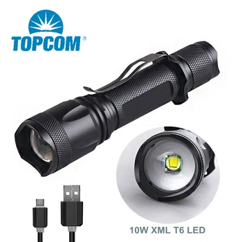 TOPCOM Spēcīgs Kempings Lukturīti T6 LED USB Lādējamu Lukturīti Zoomable Āra Lukturīti Ūdensizturīgs 18650 Gaismas