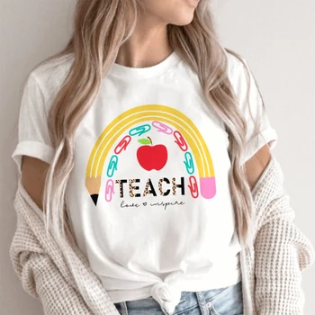 Mācīt Mīlēt Varavīksnes Drukāt Balts T-krekls Skolotāju Dzīvi Īsām Piedurknēm Harajuku Estētisko Sievietēm Dāvanu Grafiskais T Krekli Apģērbi