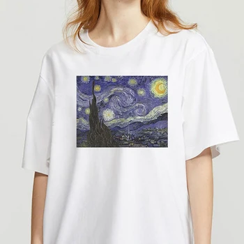Van Gogs, Eļļas Glezna, Sieviešu T-krekli, Grafiskais Izdrukāt Īsām Piedurknēm korejas Modes Top, T Krekls, Sieviešu Apģērbu Lielajam Tee T-Krekls