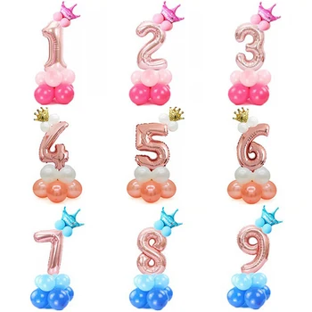 17pcs 1. Dzimšanas dienas Balons Skaits, Folija Baloni, Happy Birthday Party Apdare Rose Gold Rozā Vainags Kāzu Ballon Piederumi