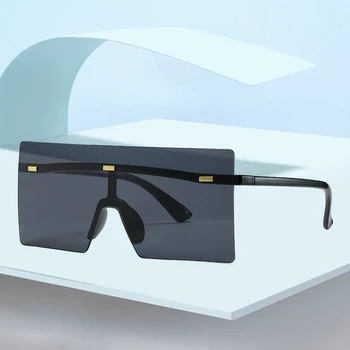 Lielgabarīta Flat Top Saulesbrilles Sieviešu Luksusa Dizaineru Plastmasas Rāmis Briļļu Kvadrātveida Vienu-gabals Slīpums Len Toņos Lunette De Soleil