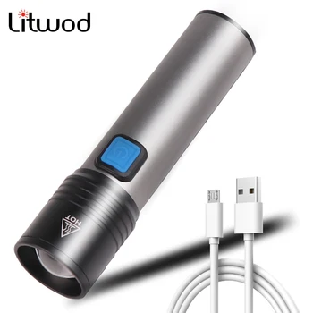 USB Uzlādējams LED Lukturītis MINI Lukturis Ar T6 LED Iebūvēts 1200mAh Litija Akumulators Ūdensizturīgs Kempings Gaismas Zoomable Lāpu z
