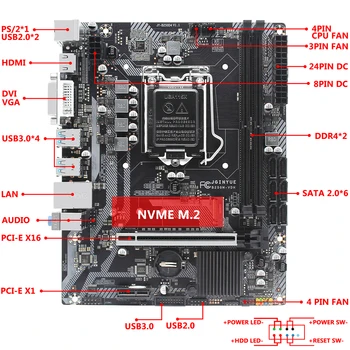 JGINYUE B250 mātesplati LGA 1151 atbalsta Intel Core/Pentium i3/i5/i7 6/7/8/9 sērijas procesoru, DDR4 64G atmiņas B250M-VDH