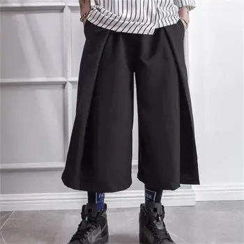 Vīriešu bikses, vasaras gadījuma zaudēt plaša kāju bikses vīriešu bikses septiņas minūtes culottes nepatiesu divi melni Yamamoto stils