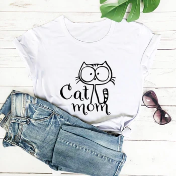 Kaķu Mamma Cute Kaķi, Grafiskais Izdrukāt Sieviešu T Kaķu Mamma Dzīves Smieklīgi Vasaras Gadījuma O-veida Kakla Īsām Piedurknēm Topi Pet Lover Dāvanu TX5484