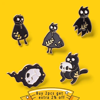 Black Cat Halloween Emaljas Pin Karikatūra Tumši Punk Piespraudes Metāla Nozīmītes Mugursoma Cepuri Somas Sievietēm Vīriešiem Piederumi