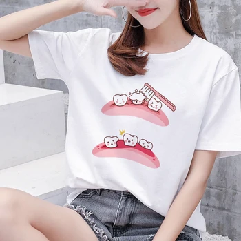 90.gados Harajuku Kawaii O-veida kakla T-krekls Estētisko Smieklīgi Zobārsts, Zobu Sieviešu T-krekls Modelis Modes Drukāšanas Sieviešu Krekli