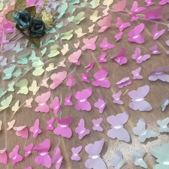1yard 130cm Plašu Varavīksnes Krāsu Butterfly 3D Aplikācijas Mežģīņu Auduma Slīpums Ziedi Bērnu Apģērbu DIY Baltā Krāsa, Mežģīnes Auduma