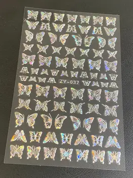 10x8 Liels Hologrāfiskā Nagu Art 3D Decal Uzlīmes Butterfly & Swirls - Zilā, Zelta un Melna YGY-775Y109 Butterfly 3D Nagu Uzlīmes