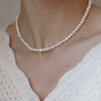 Titāna Ar 18K Zeltu Vienkārši Elegance Īstu Pērļu Kaklarotu Sieviešu Rotaslietas OLA Dizaineris T Parādīt Skrejceļa Sweety Boho Japāna korejas