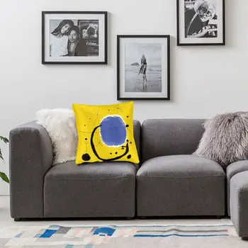 Zelta Azure Spilvens Segums Dīvāns Dzīvojamā Istabā, Joan Miro Abstraktā Māksla Laukumā Mest Spilvens Gadījumā 45x45cm