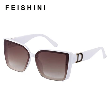 FEISHINI D Moderns, Balts Lielizmēra Kvadrātveida Saulesbrilles Sieviešu Personlity Modes Sexy Tonētu Krāsu Objektīvs UV400 Retro Dāmas Brilles