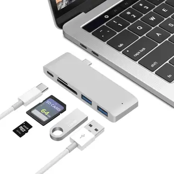 USB C Hub 5 in 1 C Tips SD/TF Karšu Lasītājs USB 3.0 HUB Adapteris ātrgaitas par MacBook Air, Pro Huawei Xiaomi Samsung