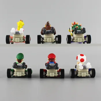 6pcs/8pcs/10pcs Super Mario Bros Sacīkšu Auto Pull Atpakaļ Automašīnas Rotaļlietas Rīcības Attēls Rotaļlietas Luigi Bowser Koopa Sēņu Attēls Raksturs