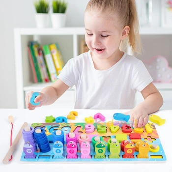 Bērniem, Montessori Matemātikas Rotaļlietas Mazuļiem Koka Izglītības Puzzle Zvejas Rotaļlietas Numuru Formas Atbilstošas Rotaļlietas Spēles Galda