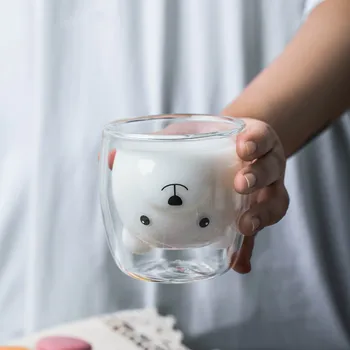 Radošā Dzīvnieku Dubultā Stikla Kausa Pārredzamu Cute Bear Cup Piena Kafijas Tasi Iedzert Tasi Siltuma Izturīgs Dubultās Studentu Ūdens Kauss