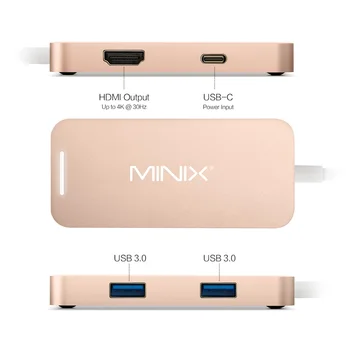 Sākotnējā MINIX NEO C Mini USB-C Multiport Adapteri ar HDMI izeju UHD(3840x2160) 30Hz USB3.0 Zelta Savietojams ar Apple MacBook