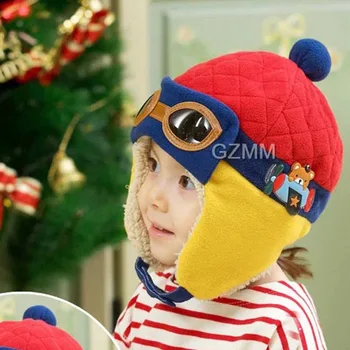 Zīdaiņu Cepuru rudens/ziemas Bērnu Cepure zēniem un meitenēm cepuri pilota brilles, cepure, korejas modes baby hat ausu aizsardzības cepuri Plīša cepure